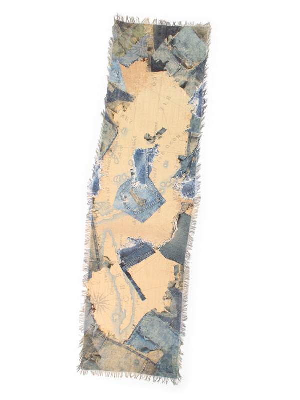 Kapital Rayon Fringe Stole (KAYO HUESO Denim Map) Scarves