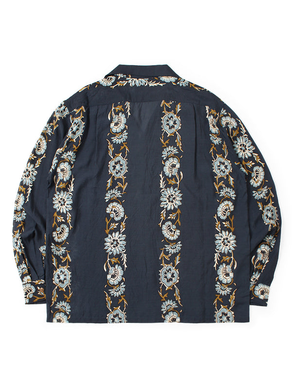 Kapital Silk Rayon Toggle Maile Print Long-Sleeve Open-Collar Shirt