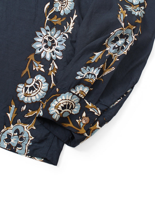 Kapital Silk Rayon Toggle Maile Print Long-Sleeve Open-Collar Shirt