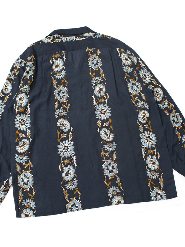 Kapital Silk Rayon Toggle Maile Print Long-Sleeve Open-Collar Shirt
