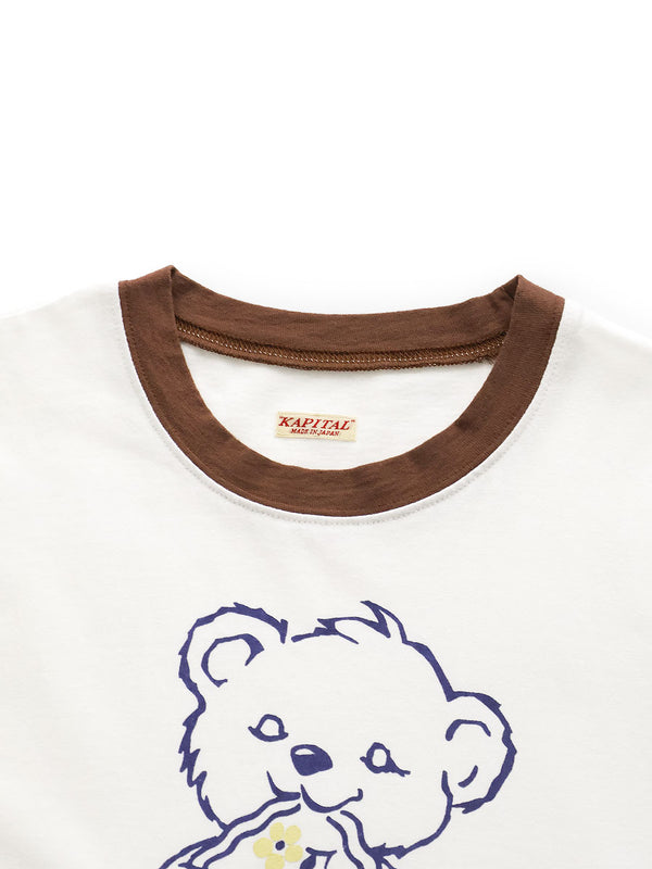 Kapital 20/- Jersey Ringer Tee (PECKISH Little Bear print)