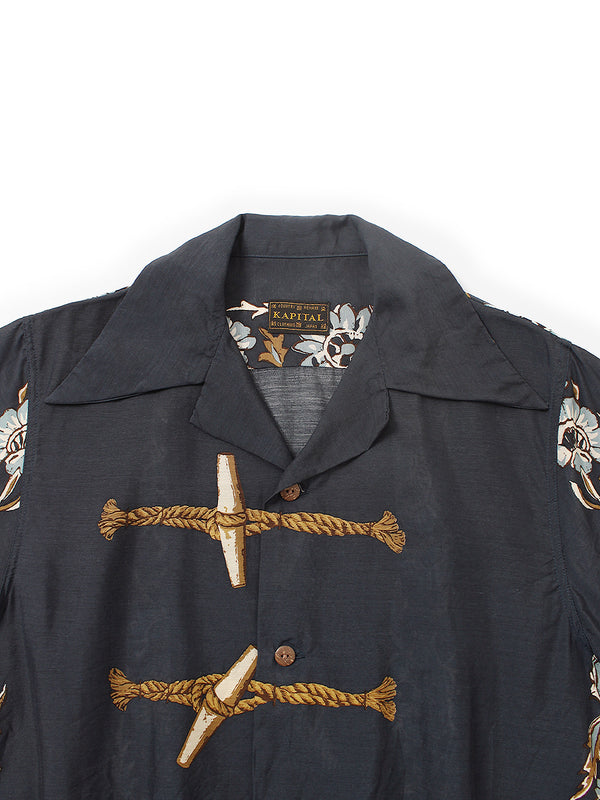 Kapital Silk Rayon Toggle Maile Print Short-Sleeve Open-Collar Shirt women