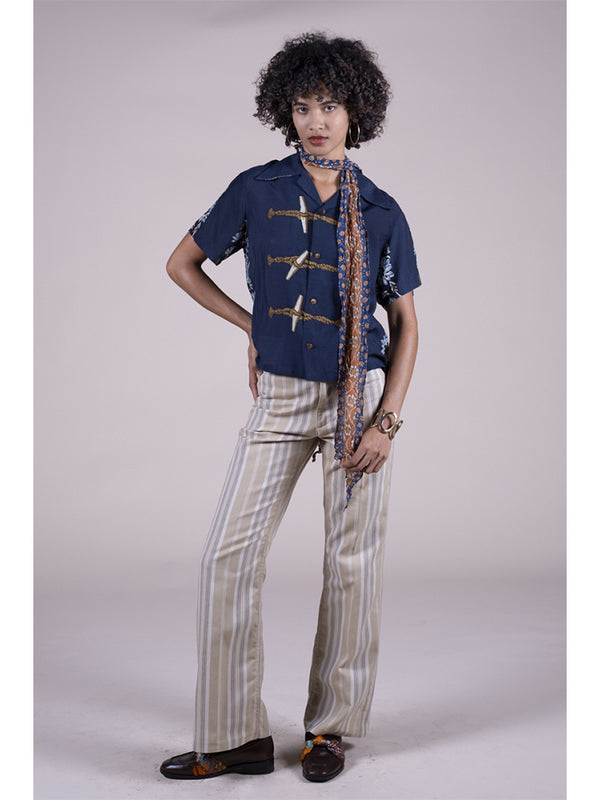 Kapital Silk Rayon Toggle Maile Print Short-Sleeve Open-Collar Shirt women