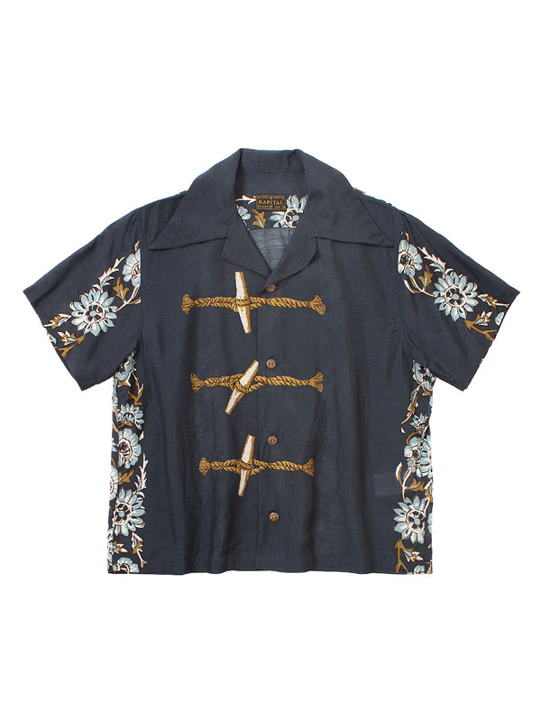 Kapital Silk Rayon Toggle Maile Print Short-Sleeve Open-Collar Shirt women