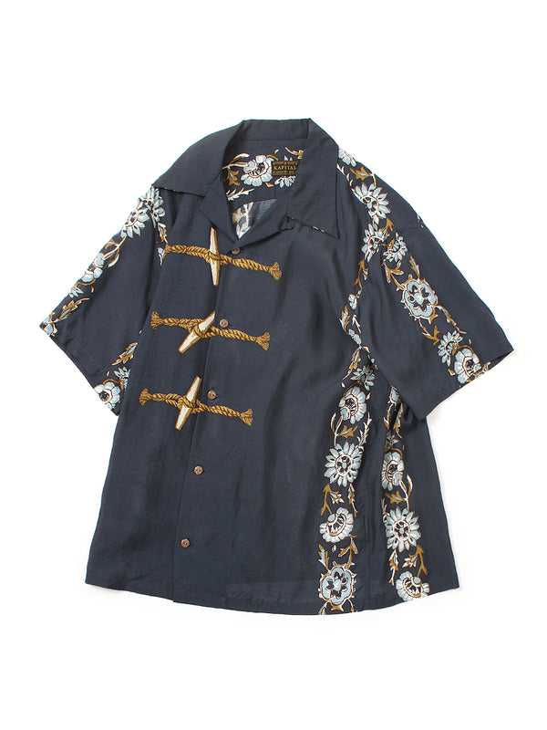 Kapital Silk Rayon Toggle Maile Print Short-Sleeve Open-Collar Shirt