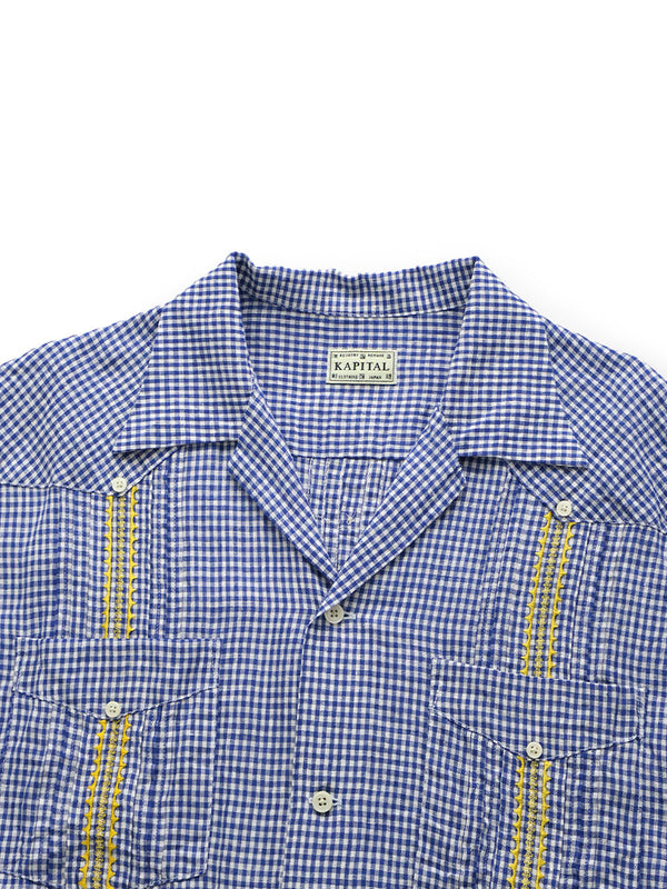 Kapital Linen Gingham Check Sleeveless Cuban Shirt