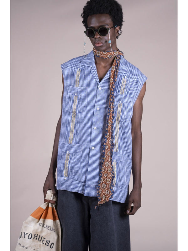 Kapital Linen Gingham Check Sleeveless Cuban Shirt