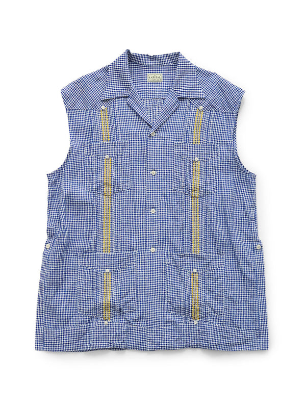 Kapital Linen Gingham Check Sleeveless Cuban Shirt