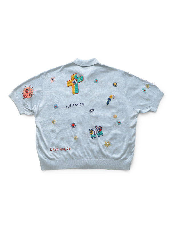 Kapital Knit x Chambray Polo Shirt (Ice Labonita Embroidery)