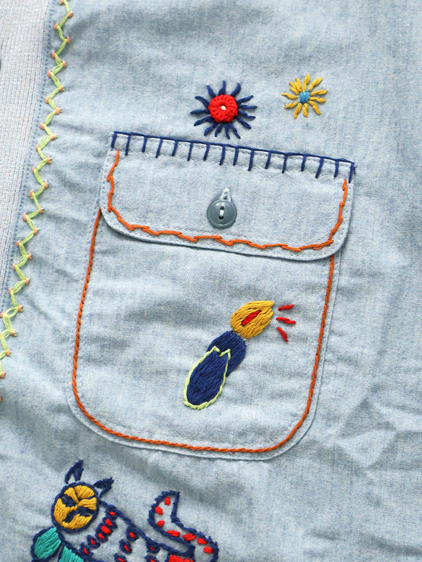 Kapital Knit x Chambray Polo Shirt (Ice Labonita Embroidery)