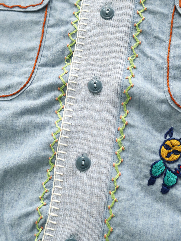 Kapital Knit x Chambray Polo Shirt (Ice Labonita Embroidery)