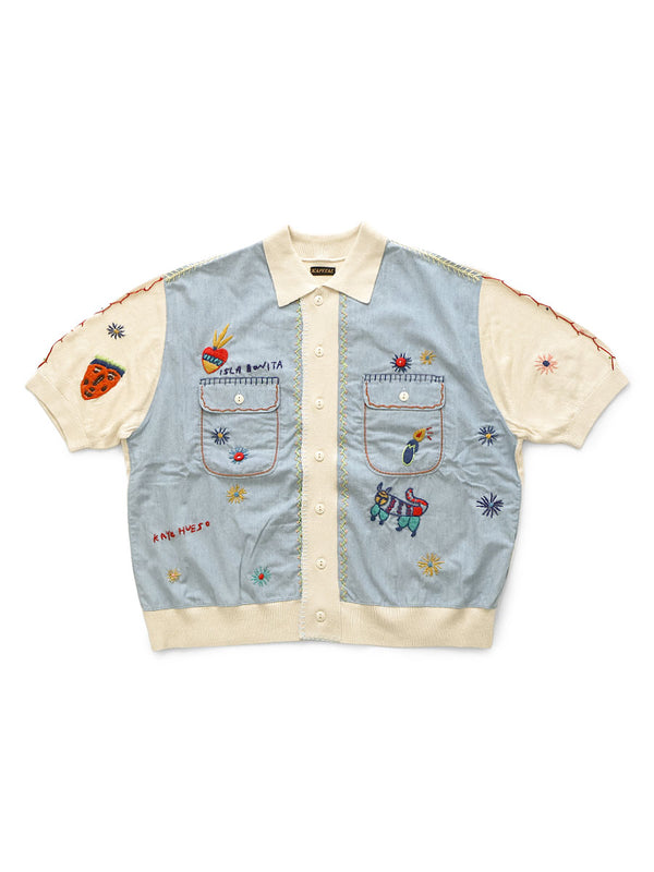 Kapital Knit x Chambray Polo Shirt (Ice Labonita Embroidery)