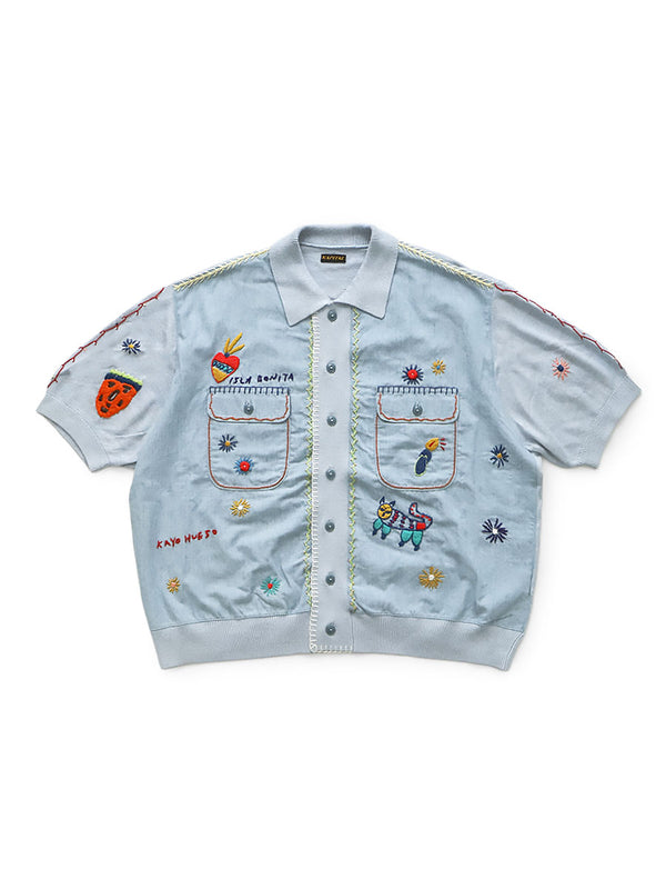 Kapital Knit x Chambray Polo Shirt (Ice Labonita Embroidery)