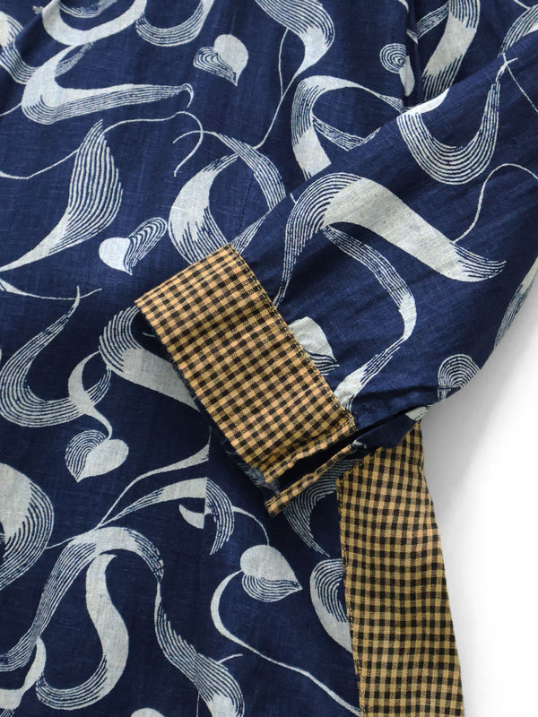 Kapital French Cross Linen Discharge Print Okra Pattern Lychee Dress