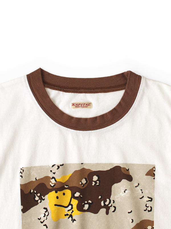 Kapital 20/- Jersey Ringer Tee (PECKISH Chocolate Chip Camo print)