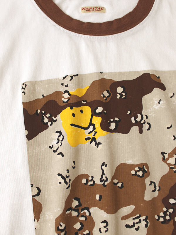 Kapital 20/- Jersey Ringer Tee (PECKISH Chocolate Chip Camo print)