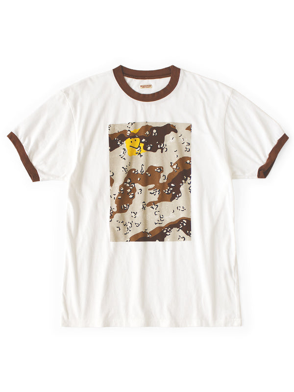 Kapital 20/- Jersey Ringer Tee (PECKISH Chocolate Chip Camo print)