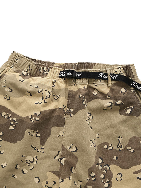 Kapital Cotton Herringbone PECKISH Chocolate Chip Camo Easy Short Pants