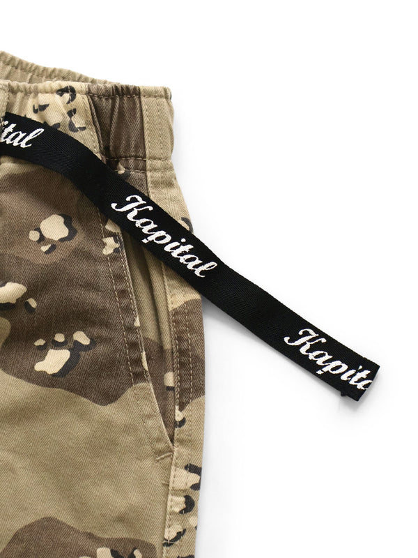 Kapital Cotton Herringbone PECKISH Chocolate Chip Camo Easy Short Pants