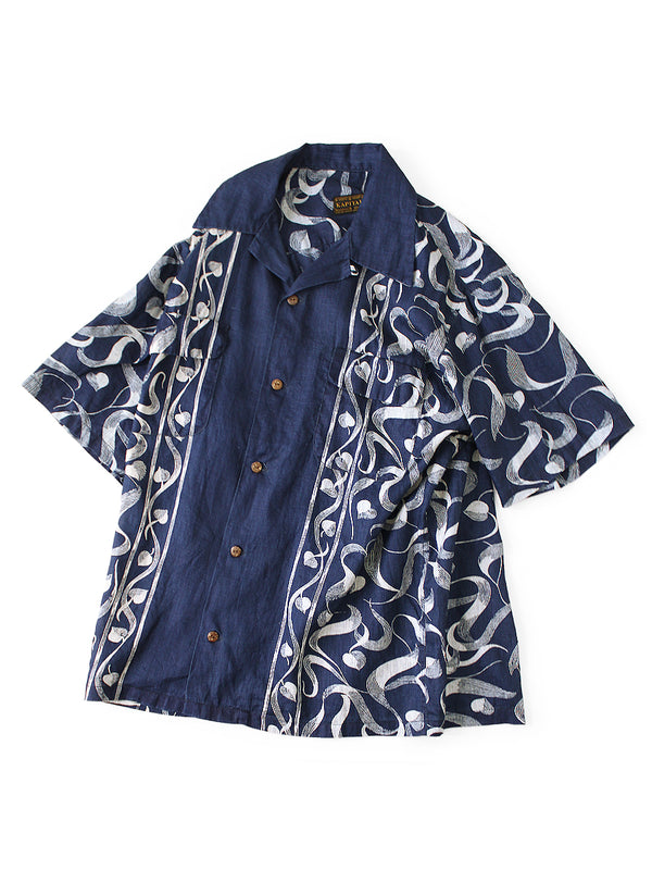 Kapital French Cross Linen Discharge Print Okra Pattern Short-Sleeve Open-Collar Shirt