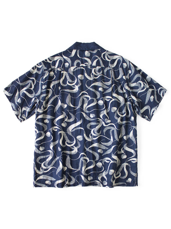 Kapital French Cross Linen Discharge Print Okra Pattern Short-Sleeve Open-Collar Shirt