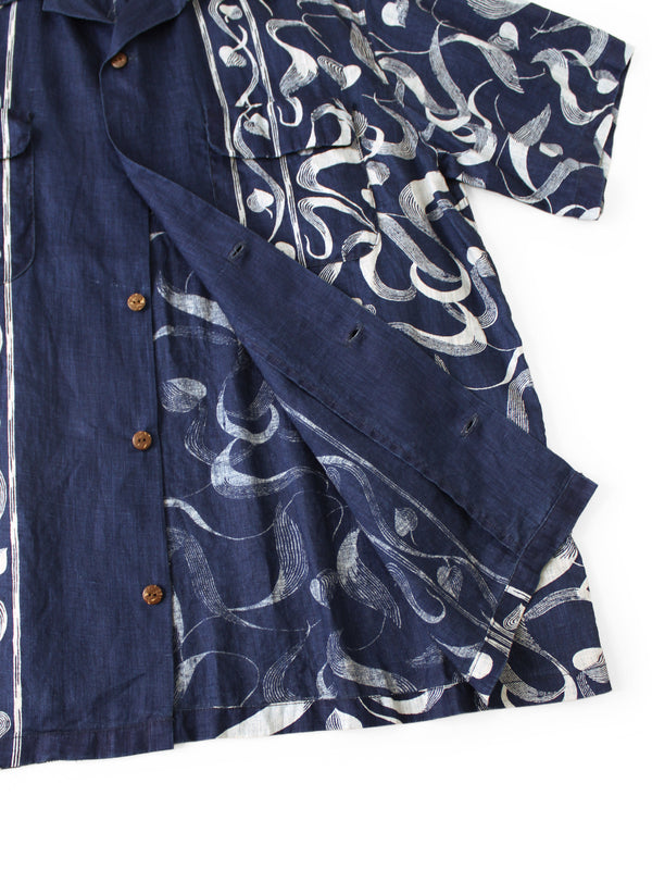 Kapital French Cross Linen Discharge Print Okra Pattern Short-Sleeve Open-Collar Shirt