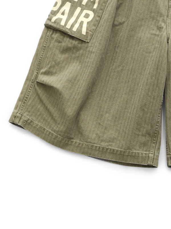 Kapital Herringbone Jumbo Monkey Short Pants (Factory Repair Print; Embroidery)