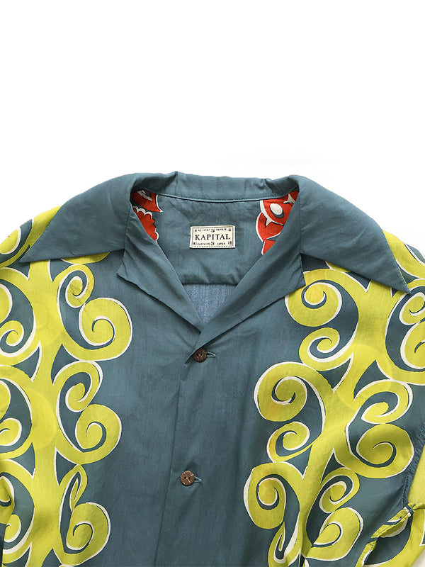 Kapital Silk Rayon Kona Tree Pattern French Sleeve Open Collar Shirt women