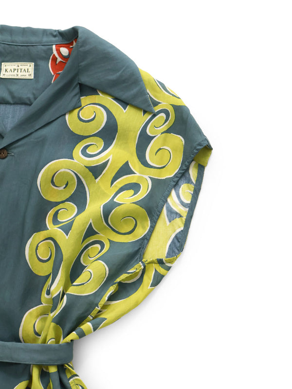 Kapital Silk Rayon Kona Tree Pattern French Sleeve Open Collar Shirt women