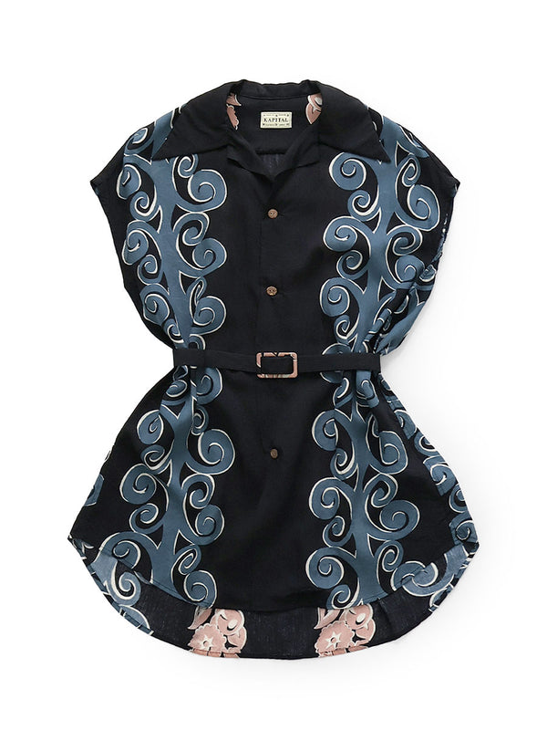 Kapital Silk Rayon Kona Tree Pattern French Sleeve Open Collar Shirt women