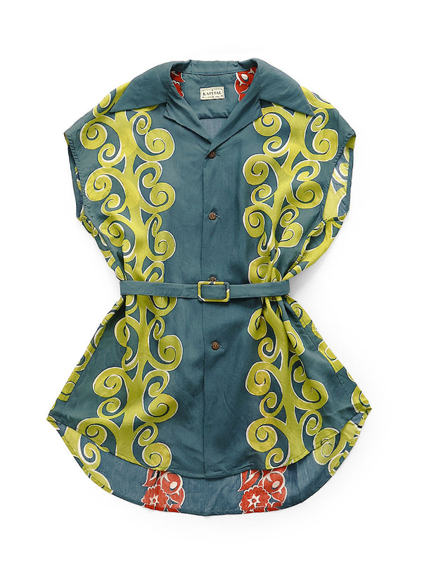Kapital Silk Rayon Kona Tree Pattern French Sleeve Open Collar Shirt women