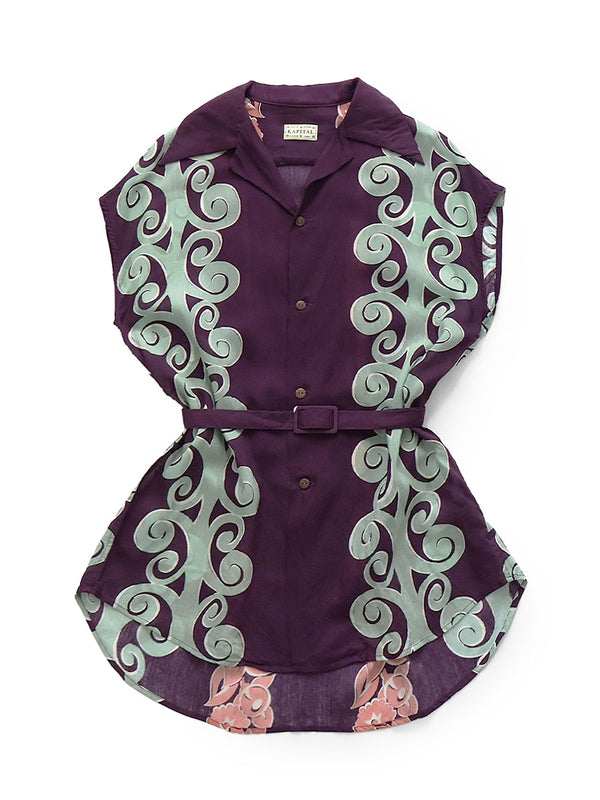 Kapital Silk Rayon Kona Tree Pattern French Sleeve Open Collar Shirt women