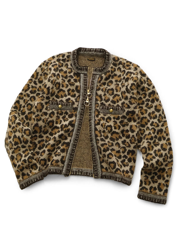 Kapital 5G Leopard Print Mohair Knit Zip Cabaret Cardigan Knit Sweater
