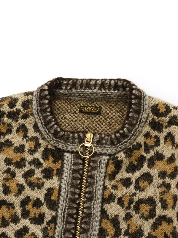 Kapital 5G Leopard Print Mohair Knit Zip Cabaret Cardigan Knit Sweater