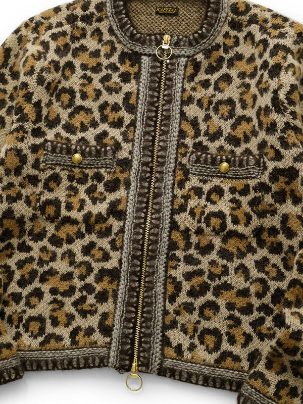 Kapital 5G Leopard Print Mohair Knit Zip Cabaret Cardigan Knit Sweater