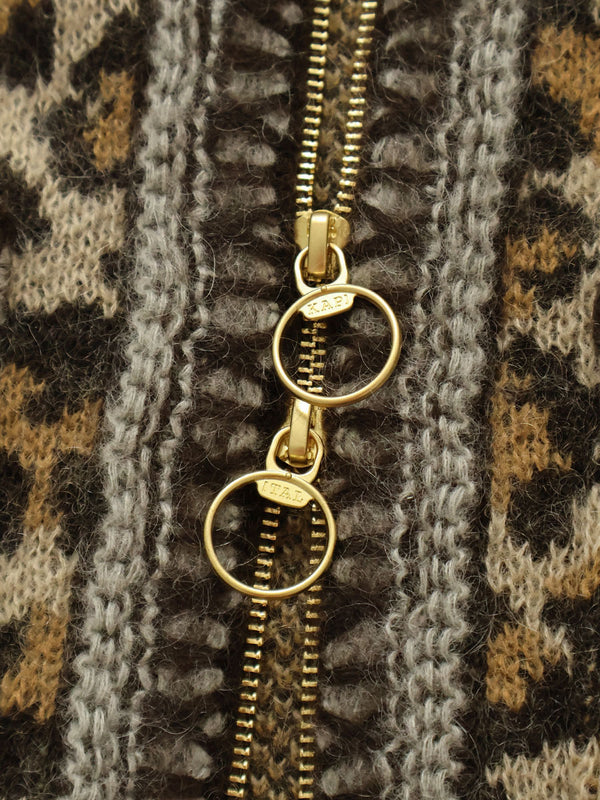 Kapital 5G Leopard Print Mohair Knit Zip Cabaret Cardigan Knit Sweater