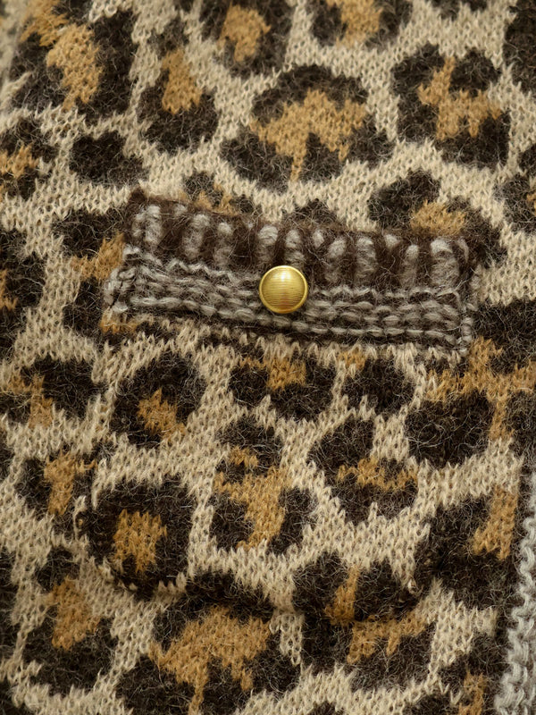 Kapital 5G Leopard Print Mohair Knit Zip Cabaret Cardigan Knit Sweater