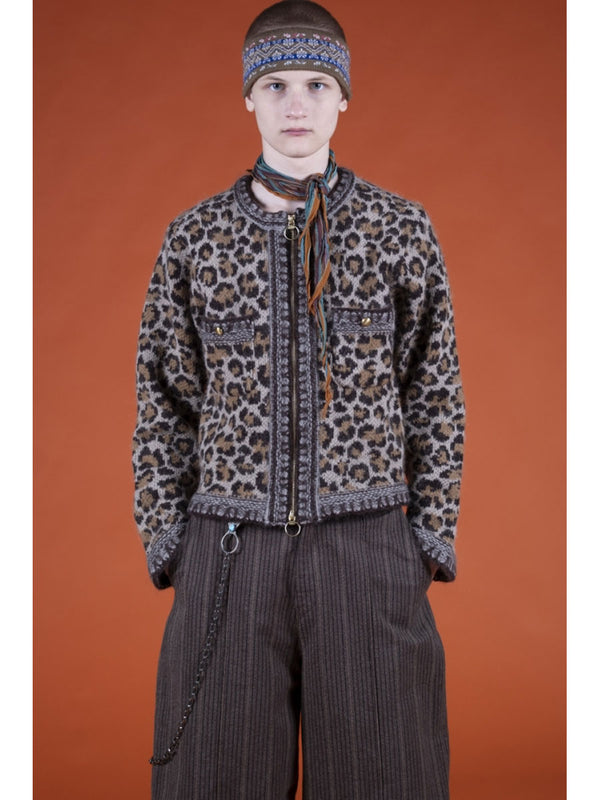 Kapital 5G Leopard Print Mohair Knit Zip Cabaret Cardigan Knit Sweater