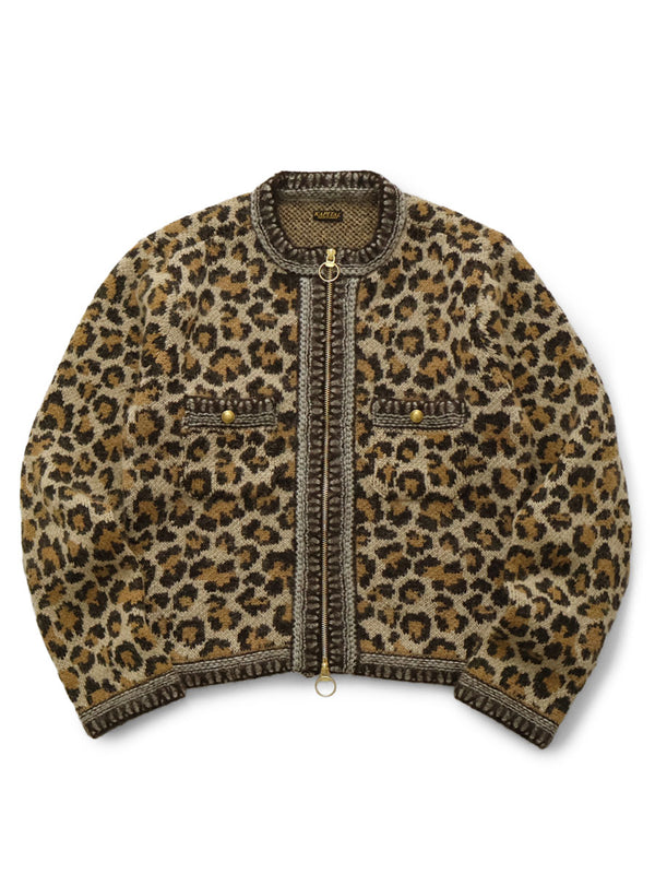 Kapital 5G Leopard Print Mohair Knit Zip Cabaret Cardigan Knit Sweater