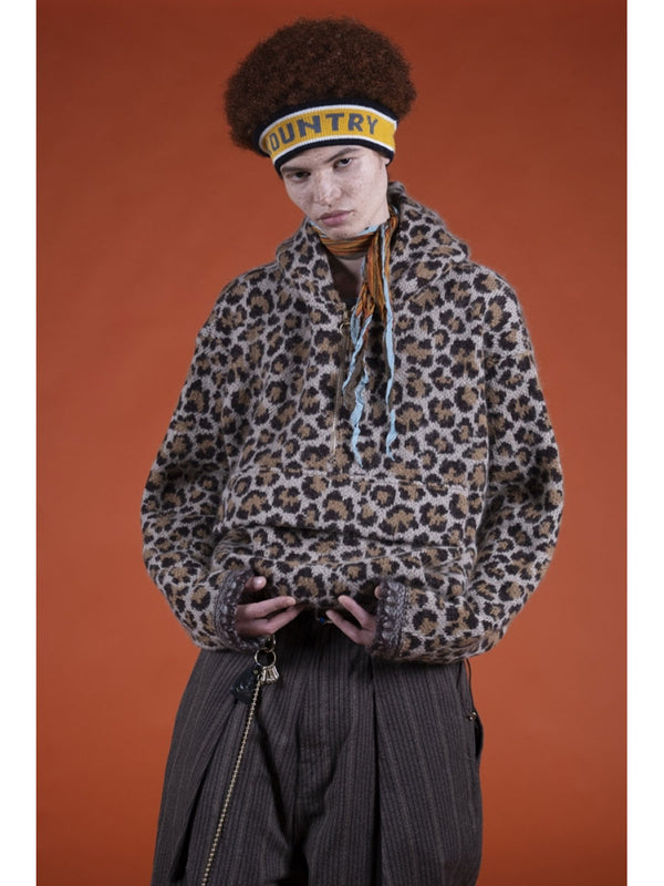 Kapital 5G Leopard Print Mohair Knit Half-Zip Anorak Jacket