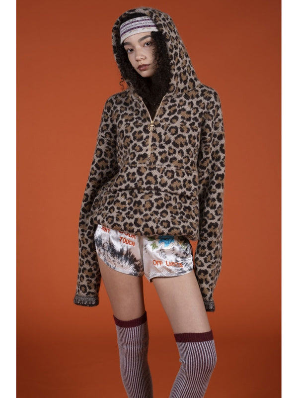 Kapital 5G Leopard Print Mohair Knit Half-Zip Anorak Jacket