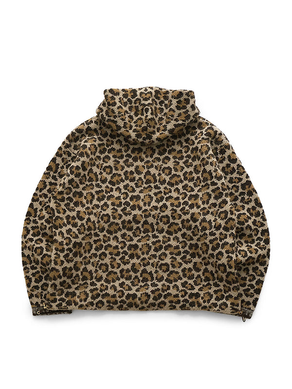 Kapital 5G Leopard Print Mohair Knit Half-Zip Anorak Jacket