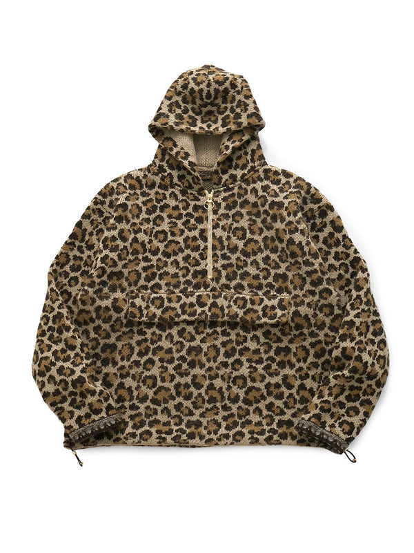 Kapital 5G Leopard Print Mohair Knit Half-Zip Anorak Jacket