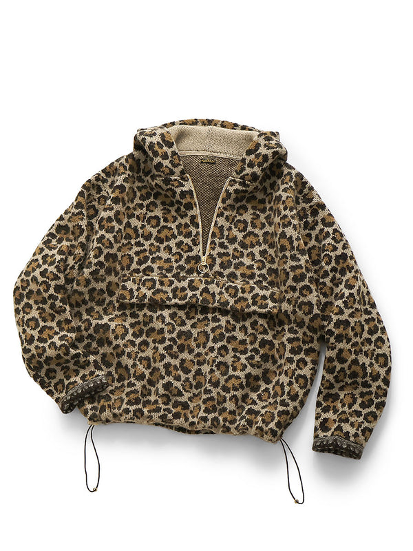 Kapital 5G Leopard Print Mohair Knit Half-Zip Anorak Jacket