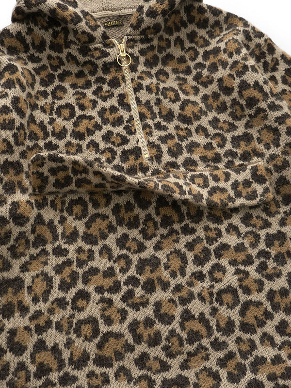 Kapital 5G Leopard Print Mohair Knit Half-Zip Anorak Jacket