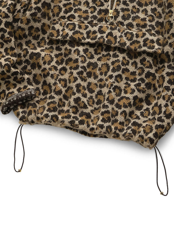 Kapital 5G Leopard Print Mohair Knit Half-Zip Anorak Jacket