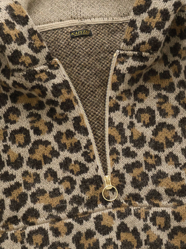 Kapital 5G Leopard Print Mohair Knit Half-Zip Anorak Jacket