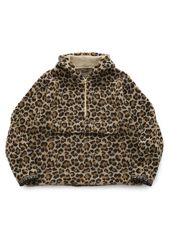 Kapital 5G Leopard Print Mohair Knit Half-Zip Anorak Jacket