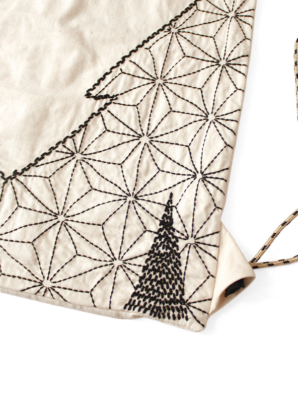 Kapital 8oz Denim Drawstring Bag (Hemp Leaf Pattern Furoshiki Embroidery)