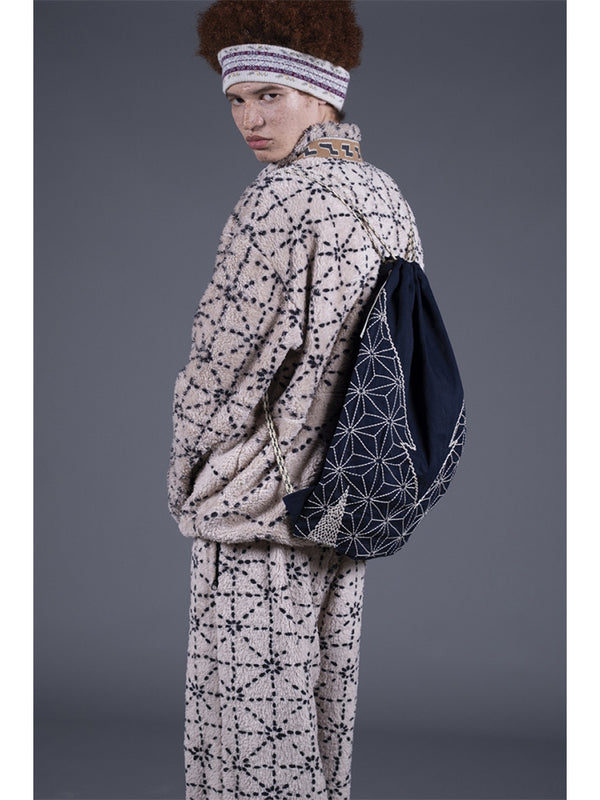 Kapital 8oz Denim Drawstring Bag (Hemp Leaf Pattern Furoshiki Embroidery)